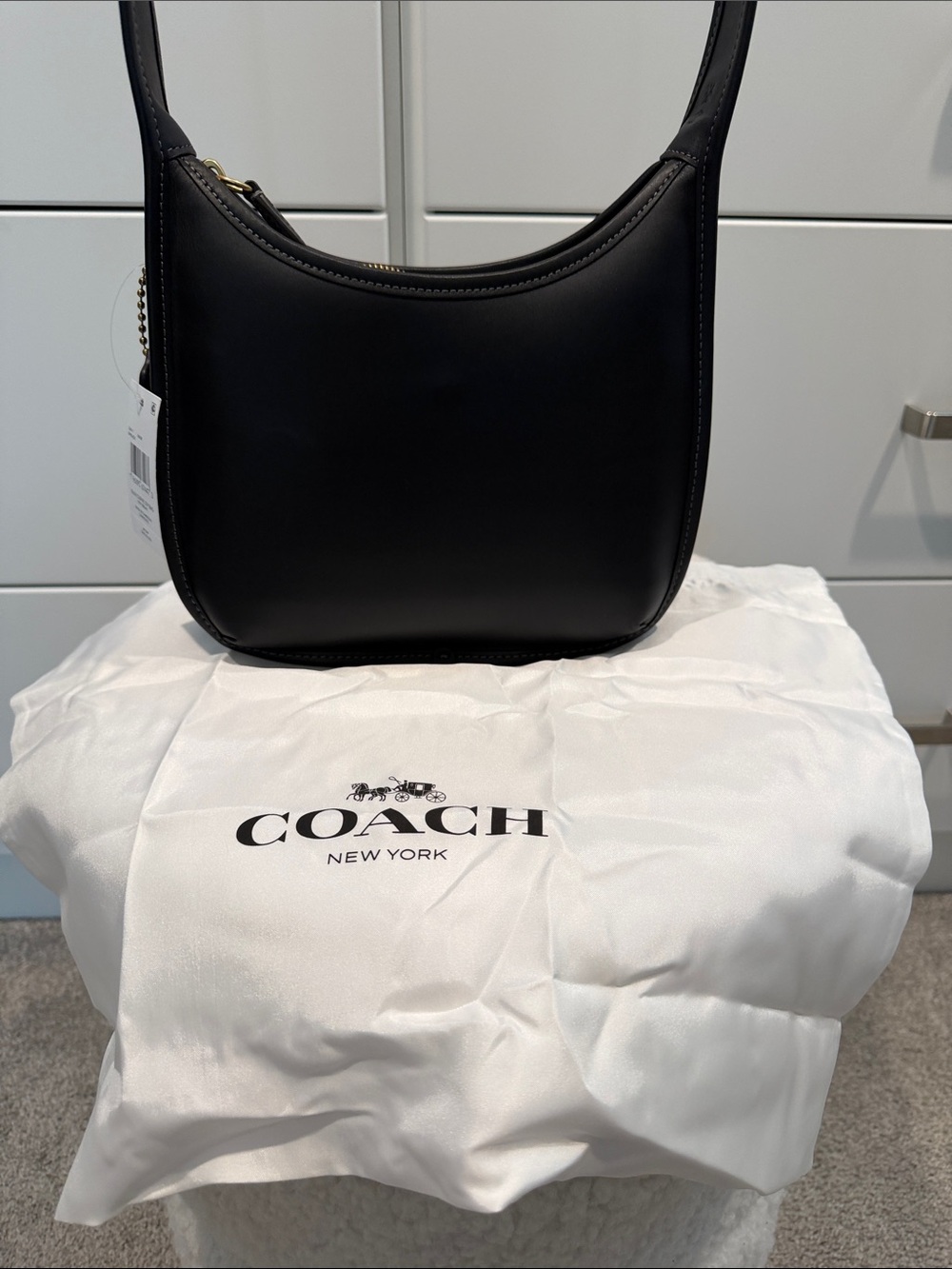 Coach Black Leather Shoulder Bag - Smooth Minimalist Hobo - Picture 4 of 4